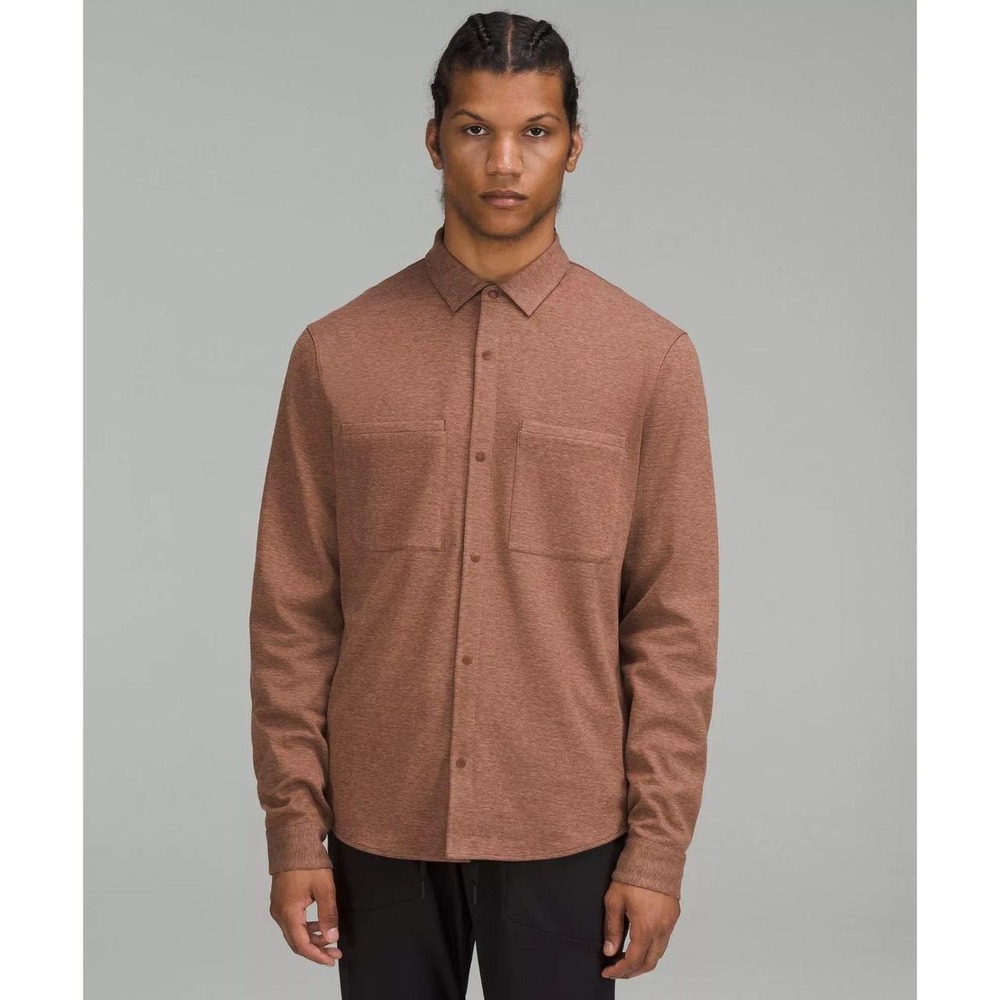 Lululemon Men's Airing Easy Collared Shirt Dark Terracotta Rust Snap Front Sz M‎